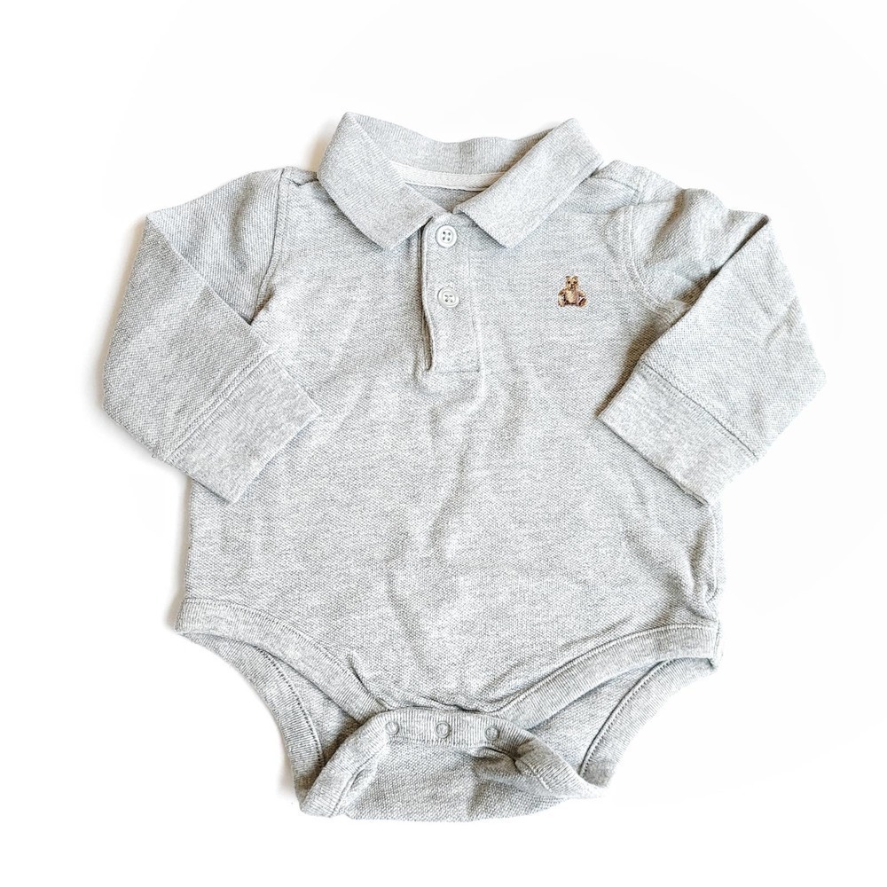 Gap 6-12 Month Grey Pique Polo Bodysuit Onesie